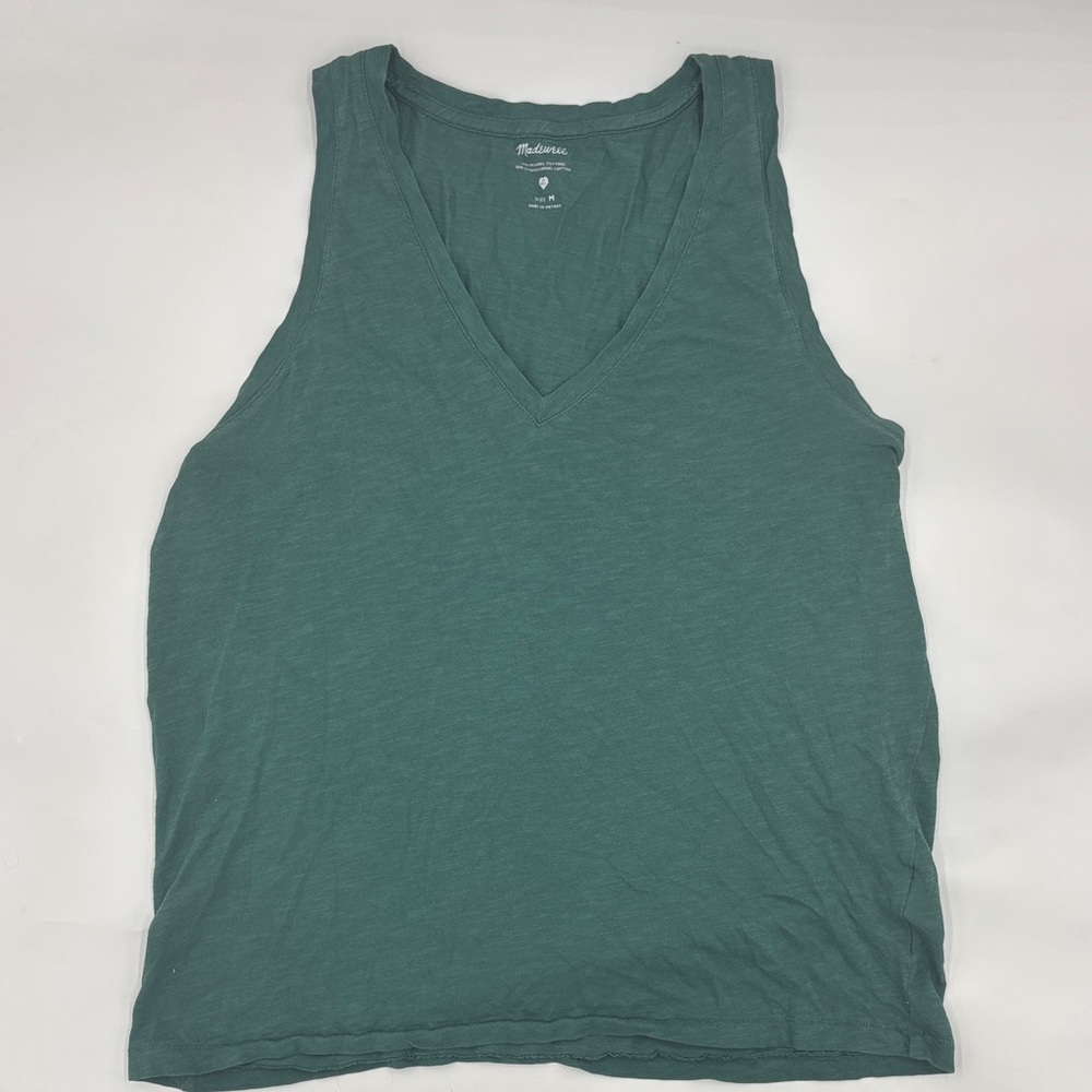 Madewell Whisper Cotton V-Neck Tank in Shaded Evergreen
